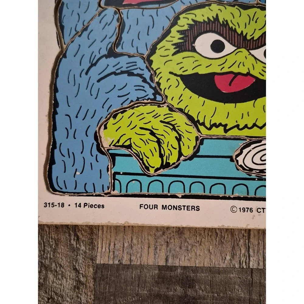 Vintage Playskool Wood Tray Puzzle Sesame Street Lot of 2- Monsters & Bert Ernie